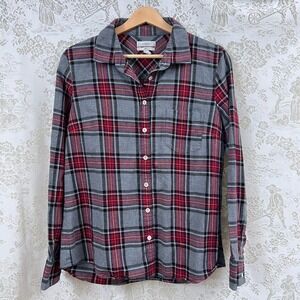J Crew Boys Plaid Flannel Long Sleeve Button Up Shirt Size 8 Red Gray Church